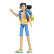 Travel Adventure Character 3D Illustration male carry a travel bag