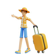 Travel Adventure Character 3D Illustration male carrying a suitcase