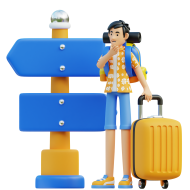 Travel Adventure Character 3D Illustration male on direction board